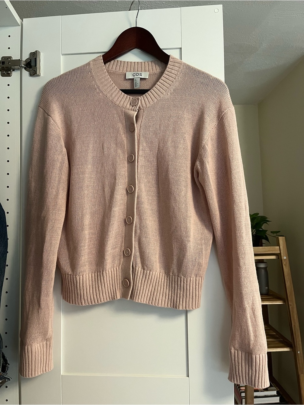 COS Blush Pink Button-Up Rib Hem Cardigan